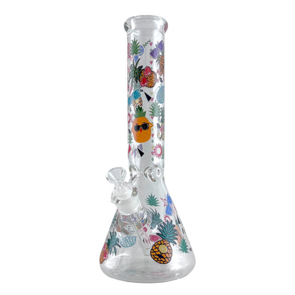 14" Glass Beaker Bong – 7mm Thick with Sticker Art Designs