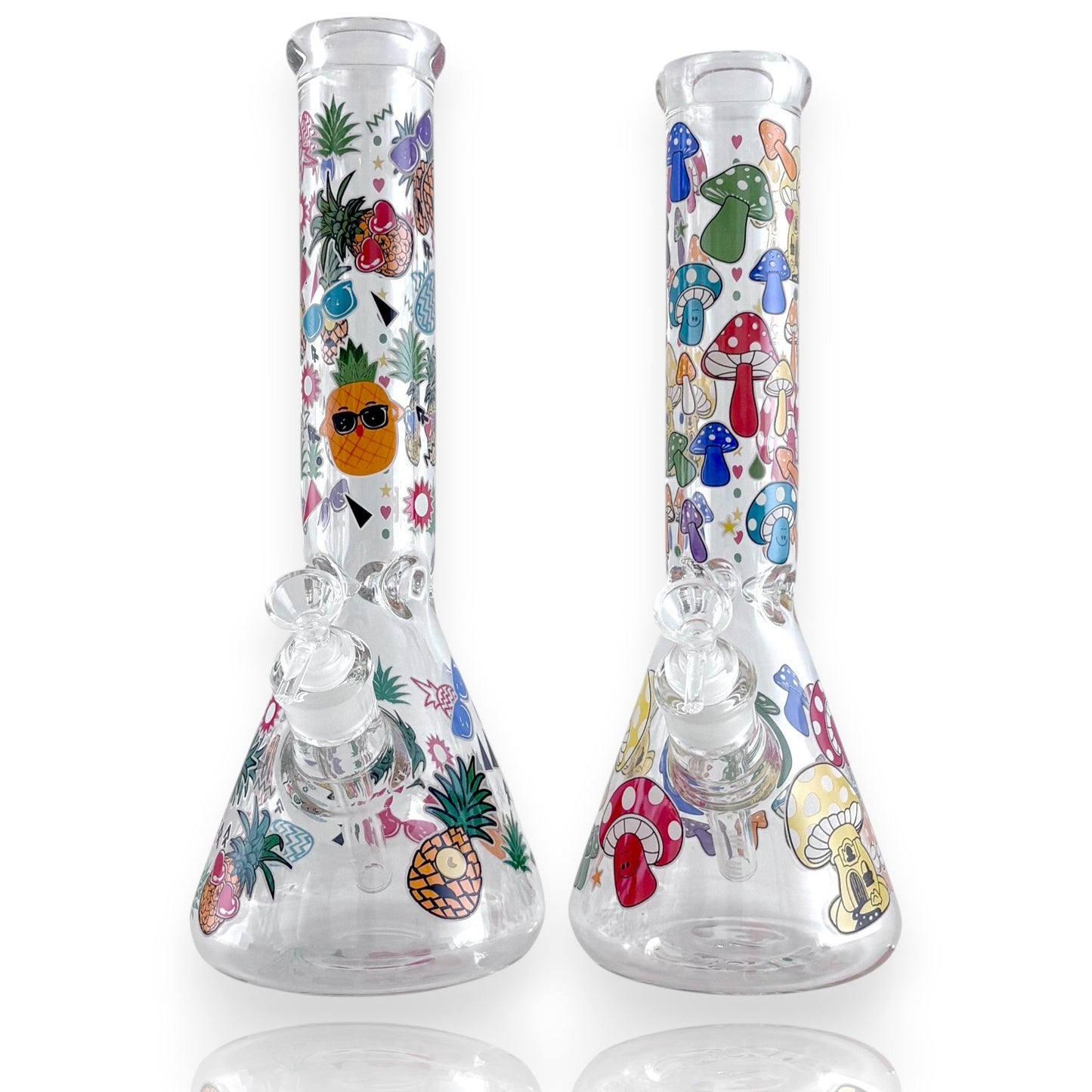 14" Glass Beaker Bong – 7mm Thick with Sticker Art Designs
