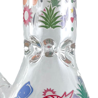 14" Glass Beaker Bong – 7mm Thick with Sticker Art Designs