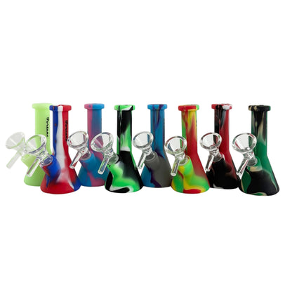 3" Silicone Water-Pipe with Built-In Stem & 14mm Glass Bowl